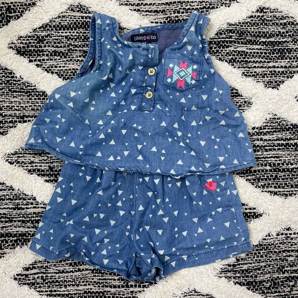 Limited Too Heart Polka Dot Chambray Blue Romper Womens size 2T
